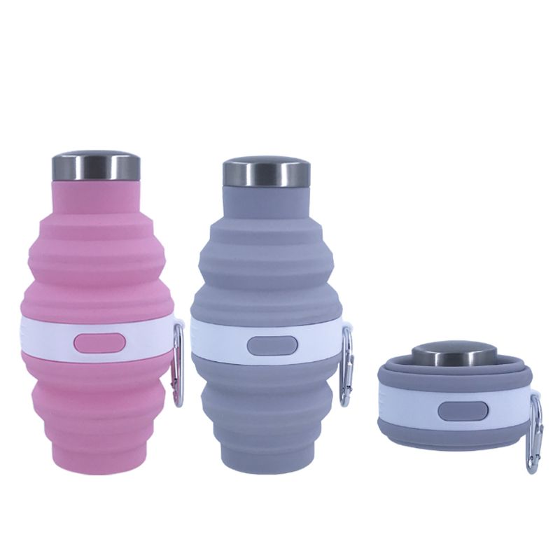 Silicone folding water cup with nozzle cap, cross-border outdoor portable sports water bottle, high-temperature resistant and extendable travel water cup details Picture