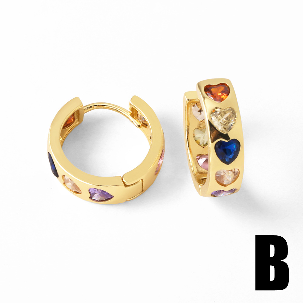 Cross-border bestseller colored zircon earrings, gold-plated double-row heart-shaped pendant earrings for women detail image 4