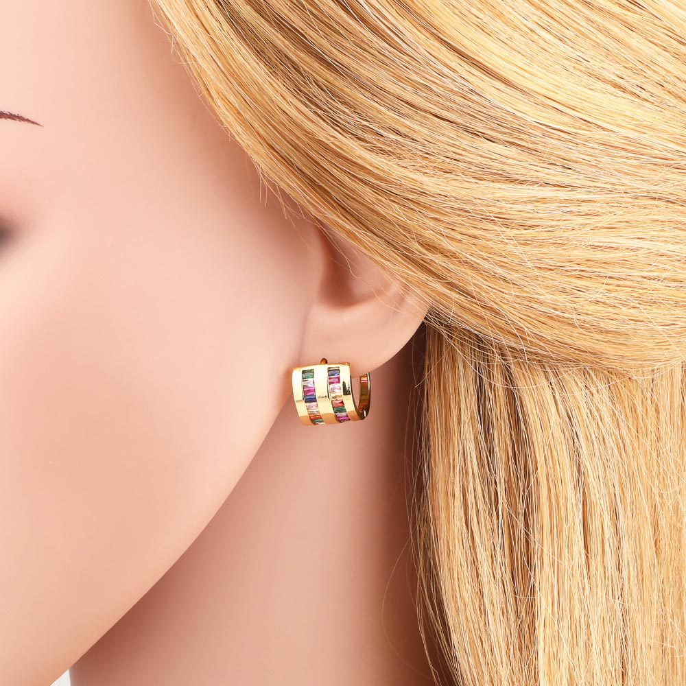 Cross-border bestseller colored zircon earrings, gold-plated double-row heart-shaped pendant earrings for women details Picture