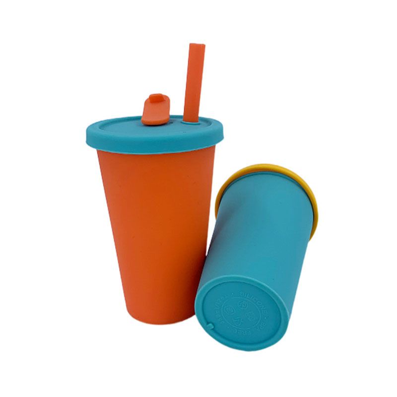 High appearance level children's straw cup, popular coffee cup, children's anti-drop water cup, creative travel cup, leak-proof silicone water cup details Picture