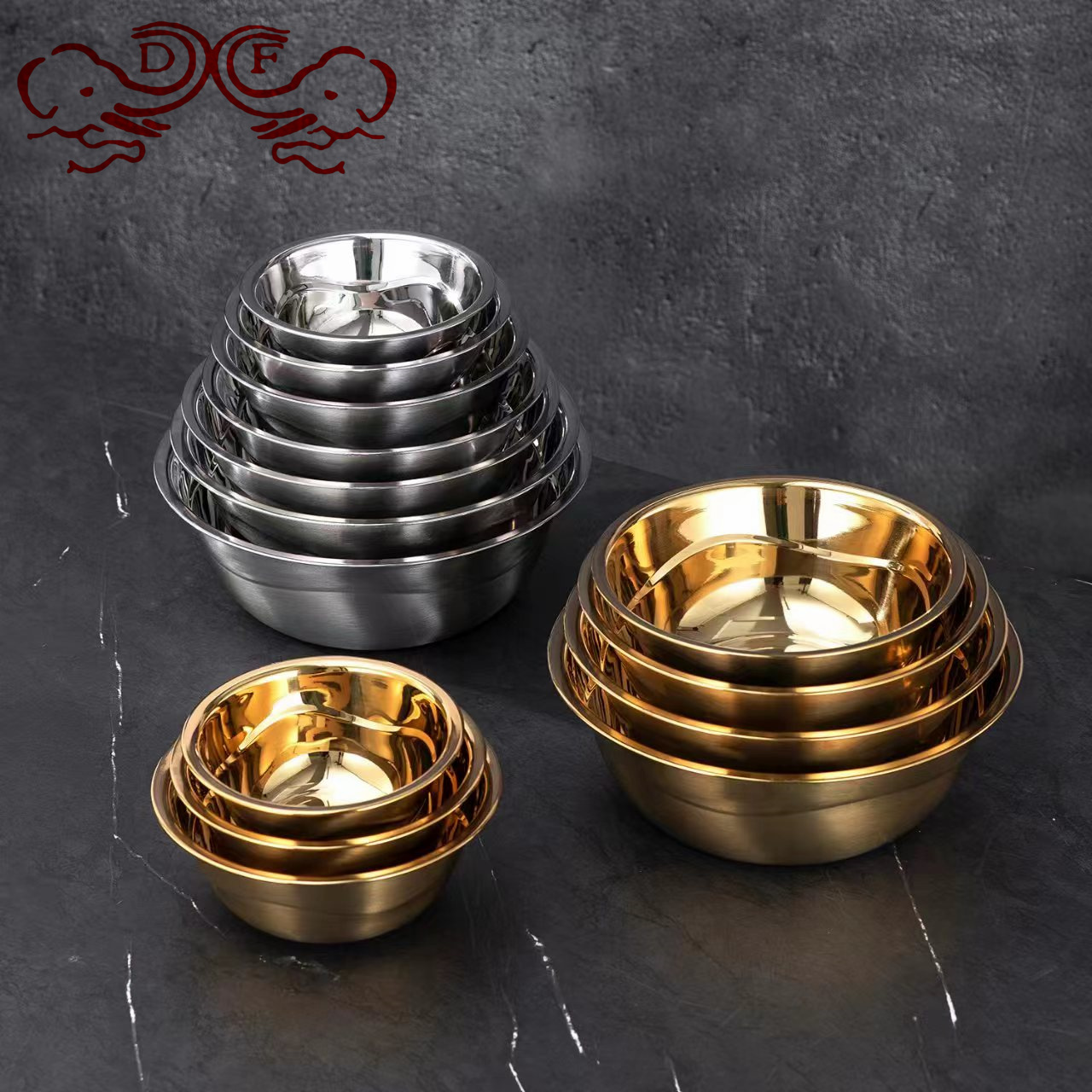 DF99025 stainless steel basin, thickened and deepened soup basin, restaurant canteen soup bowl, vegetable basin, round basin, non-magnetic multi-purpose basin, DF TRADINGHOUSE