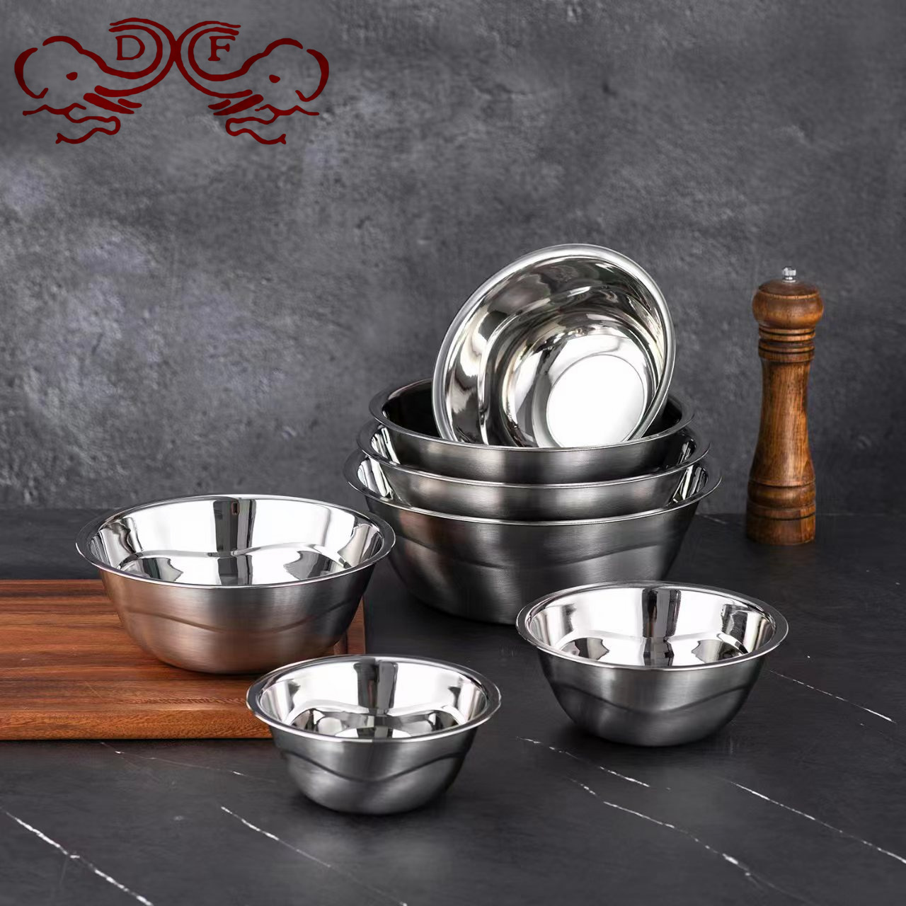 DF99025 stainless steel basin, thickened and deepened soup basin, restaurant canteen soup bowl, vegetable basin, round basin, non-magnetic multi-purpose basin, DF TRADINGHOUSE details Picture