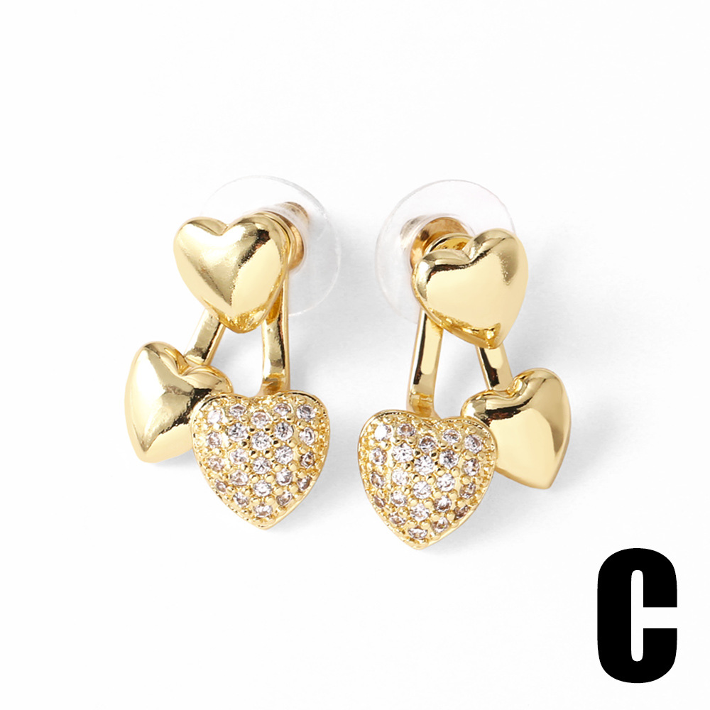 Cross-border bestseller colored zircon earrings, gold-plated double-row heart-shaped pendant earrings for women detail image 5