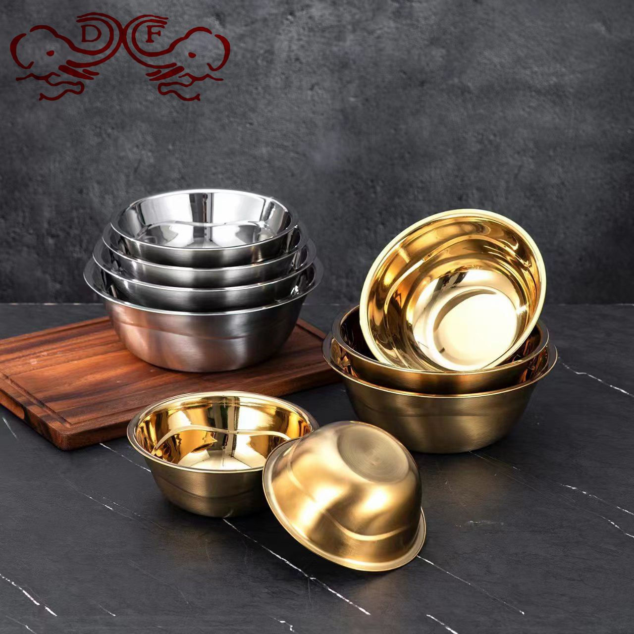DF99025 stainless steel basin, thickened and deepened soup basin, restaurant canteen soup bowl, vegetable basin, round basin, non-magnetic multi-purpose basin, DF TRADINGHOUSE Item Picture