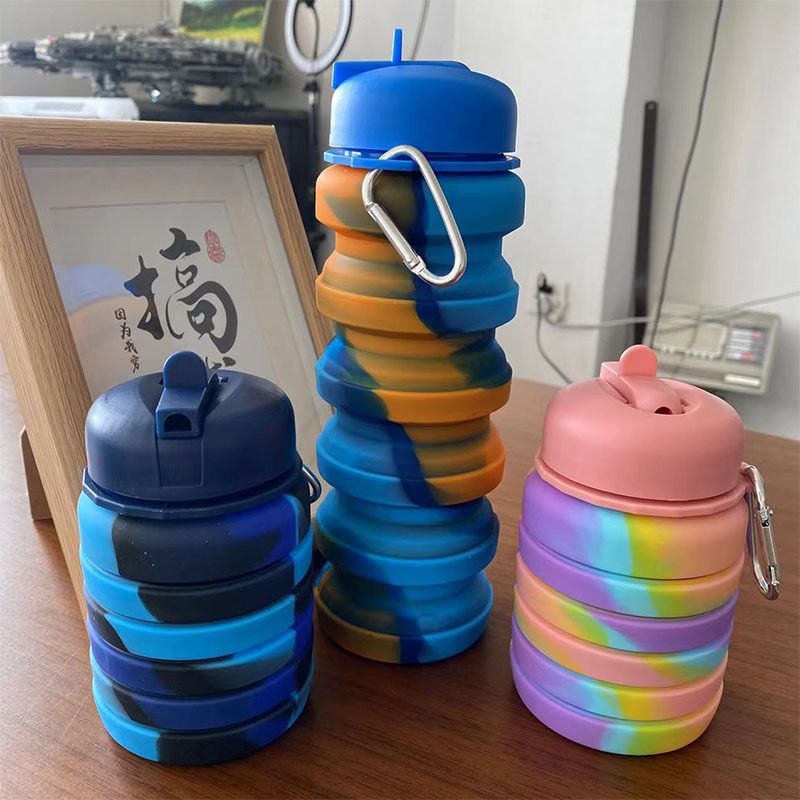 Food-grade silicone folding water cup, outdoor portable telescopic drinking cup, creative camouflage sports water bottle details Picture