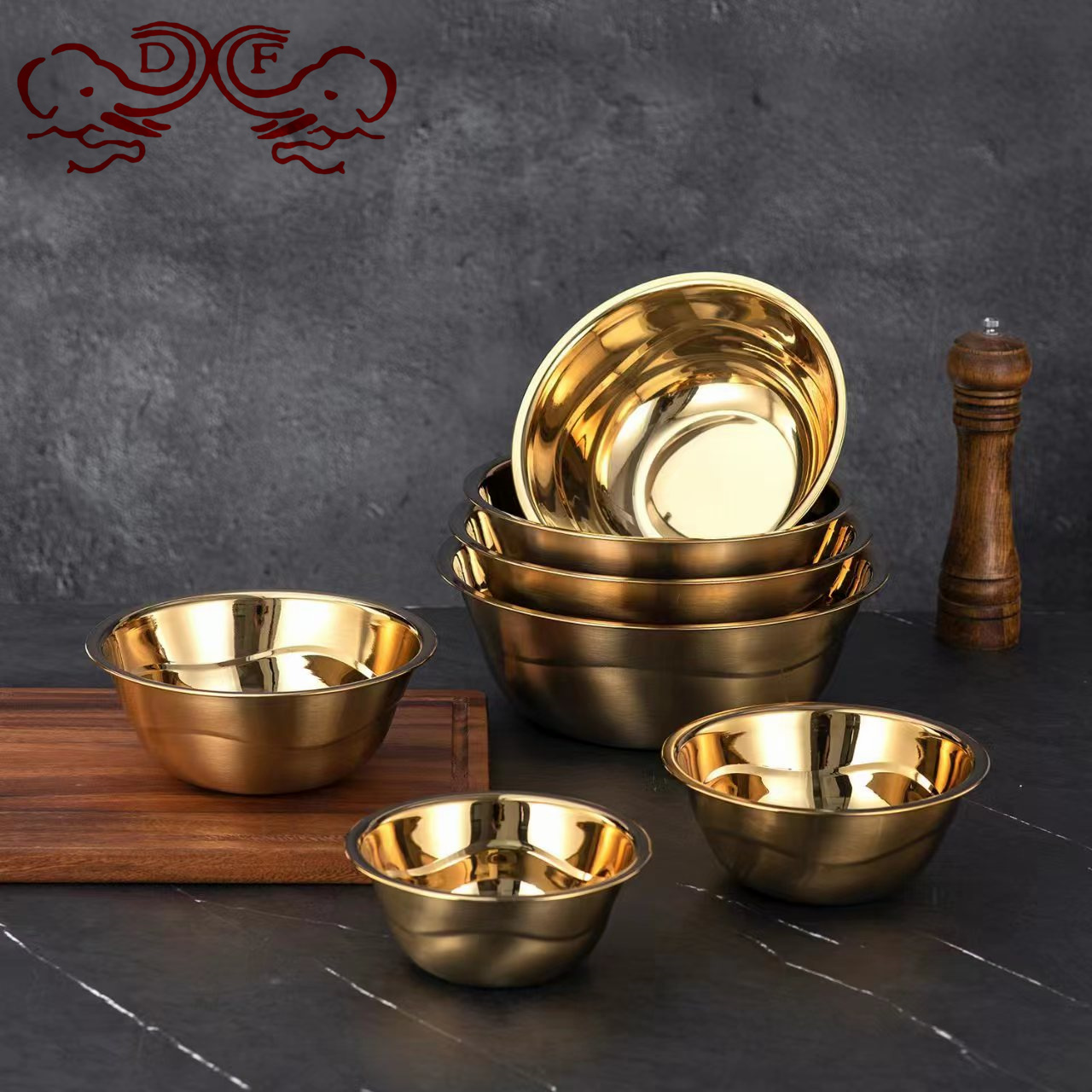 DF99025 stainless steel basin, thickened and deepened soup basin, restaurant canteen soup bowl, vegetable basin, round basin, non-magnetic multi-purpose basin, DF TRADINGHOUSE Specification image
