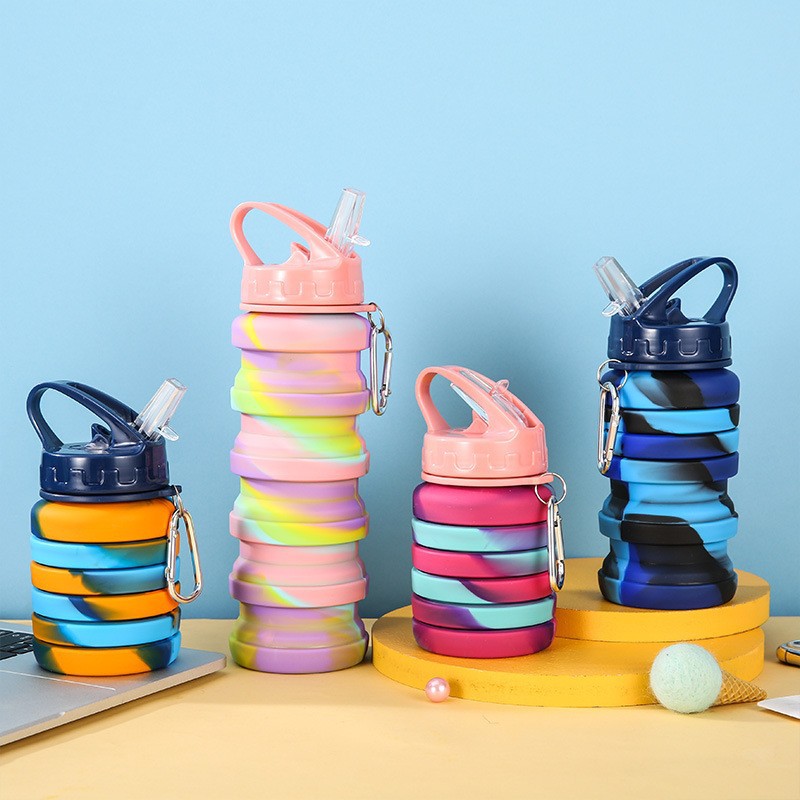 硅胶折叠水壶户外旅行运动水壶伸缩折叠迷彩硅胶水杯