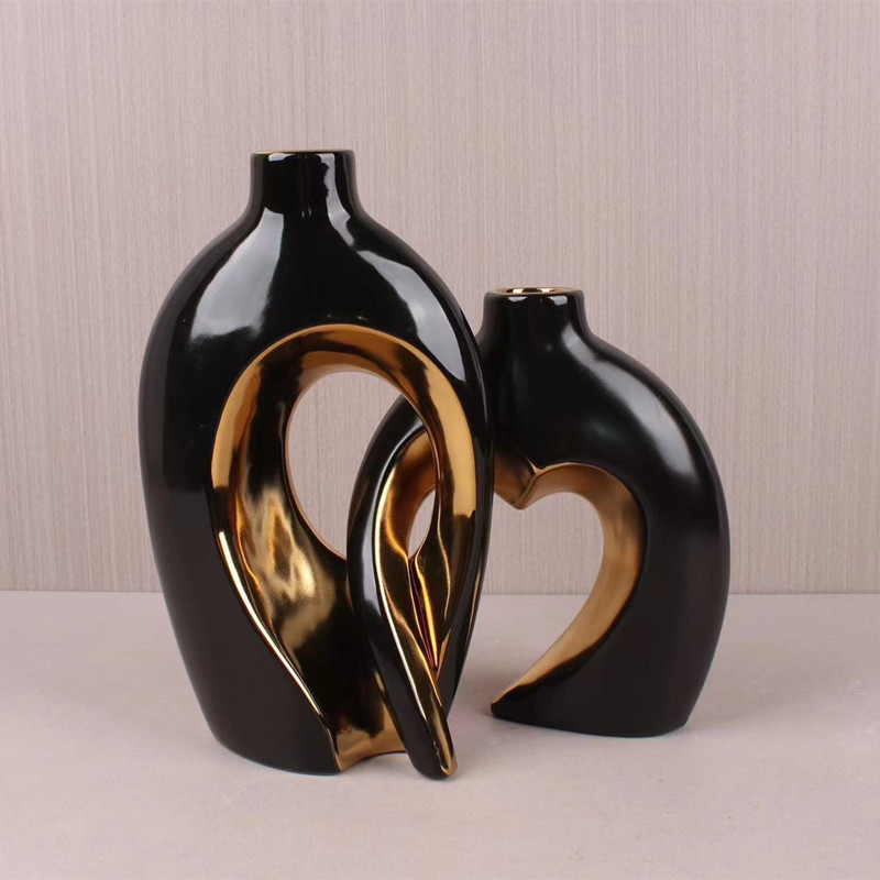 Creative and light luxury style ceramic vase couple ornaments, living room entrance, TV cabinet display, vase set, home decoration details Picture