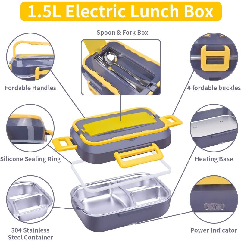Electric heating lunch box, suitable for both short and long-distance car charging, portable and insulated lunch box, in stock Specification image