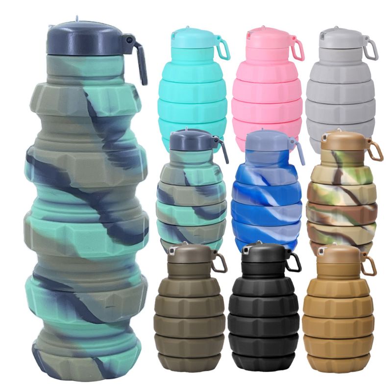 New platinum silicone hand grenade folding water bottle, creative extendable outdoor sports portable water bottle, cross-border water cup details Picture