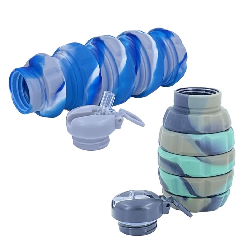 New platinum silicone hand grenade folding water bottle, creative extendable outdoor sports portable water bottle, cross-border water cup Specification image