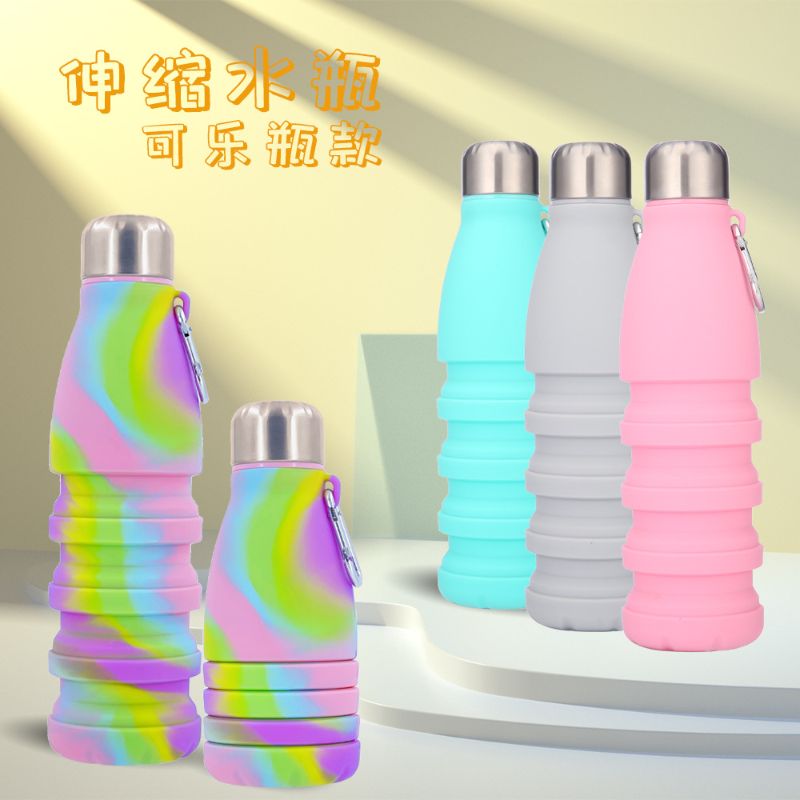 New creative foldable silicone cola bottle, large-capacity outdoor fitness portable food-grade stretchable sports water bottle details Picture