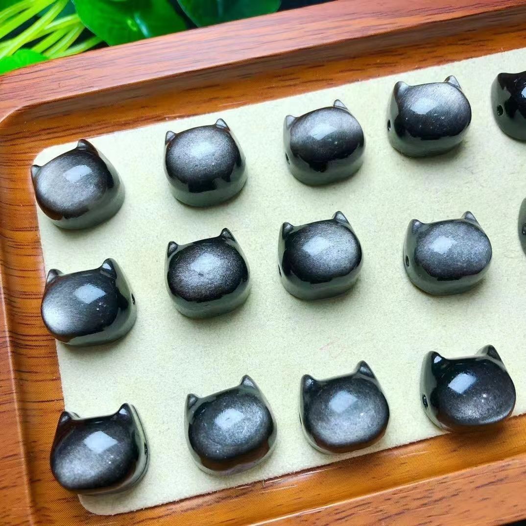 银曜石猫头，配件流苏手链