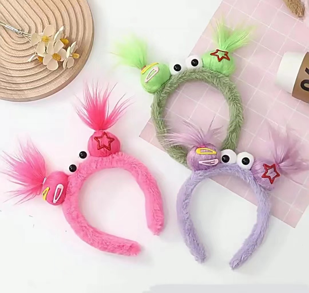搞怪三福丑娃娃发箍儿童可爱发夹头箍毛绒秋冬发饰抓夹发卡发箍详情6