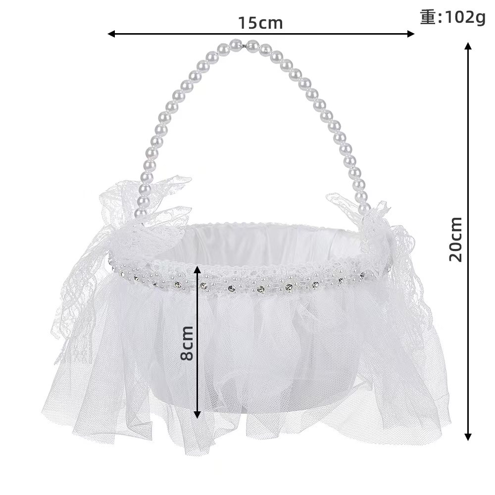 New Western-style flower baskets, multiple creative hand-held pearl flower scattering baskets, wedding flower boy flower baskets, wedding photo studio shooting props details Picture