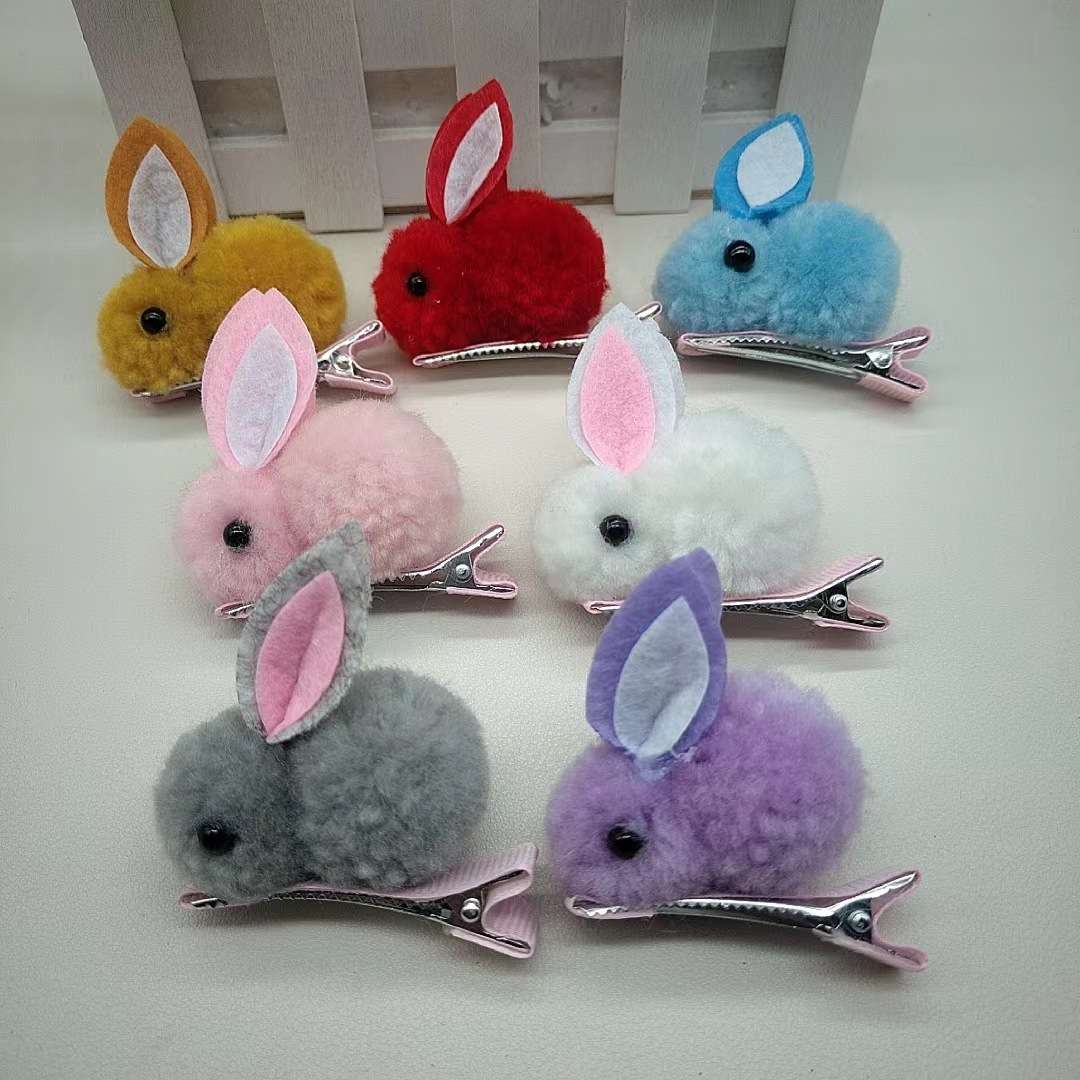 Wholesale of cute plush rabbit children's hair clips, girls' hair accessories, small clips, class and kindergarten gifts and accessories for the Year of the Rabbit Item Picture