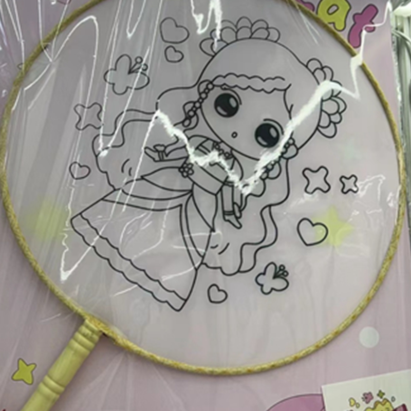 儿童DIY涂色扇子绘画幼儿园涂鸦团扇材料包宫扇颜料画画套装细节图