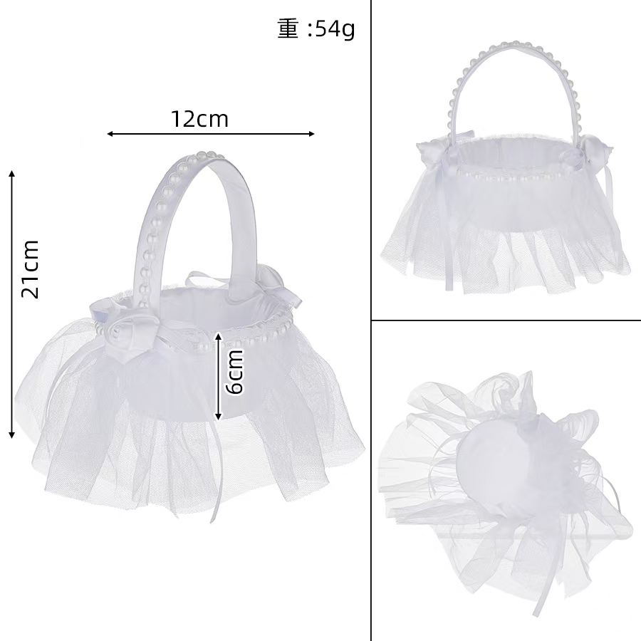 New Western-style flower baskets, multiple creative hand-held pearl flower scattering baskets, wedding flower boy flower baskets, wedding photo studio shooting props Specification image