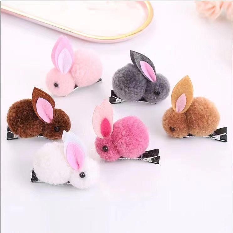 Wholesale of cute plush rabbit children's hair clips, girls' hair accessories, small clips, class and kindergarten gifts and accessories for the Year of the Rabbit