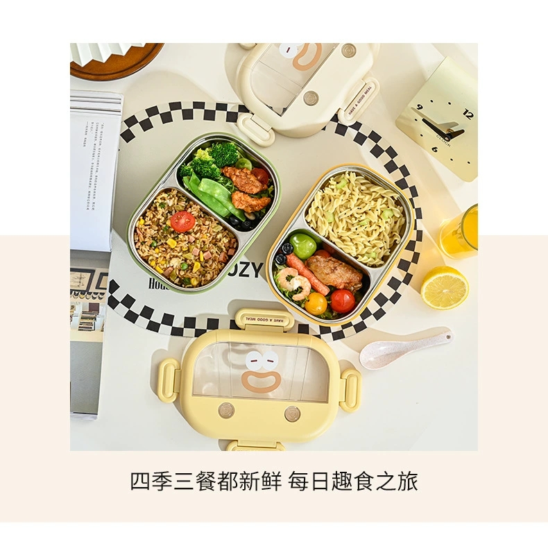 M73-9971 fresh and light color lunch box, 304 stainless steel double-layer heat and cold preservation material children's lunch box detail image 12