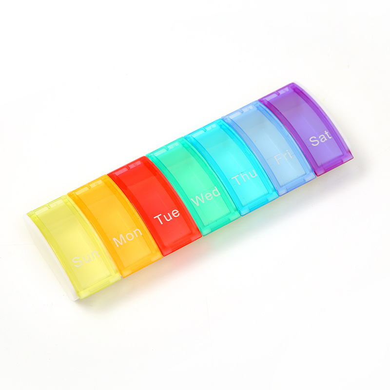 One Week Pill Box Portable Travel Pill Box 7 Days Rainbow Mini Pill Box Multi-Functional Capsule Medicine Dispense Box Item Picture