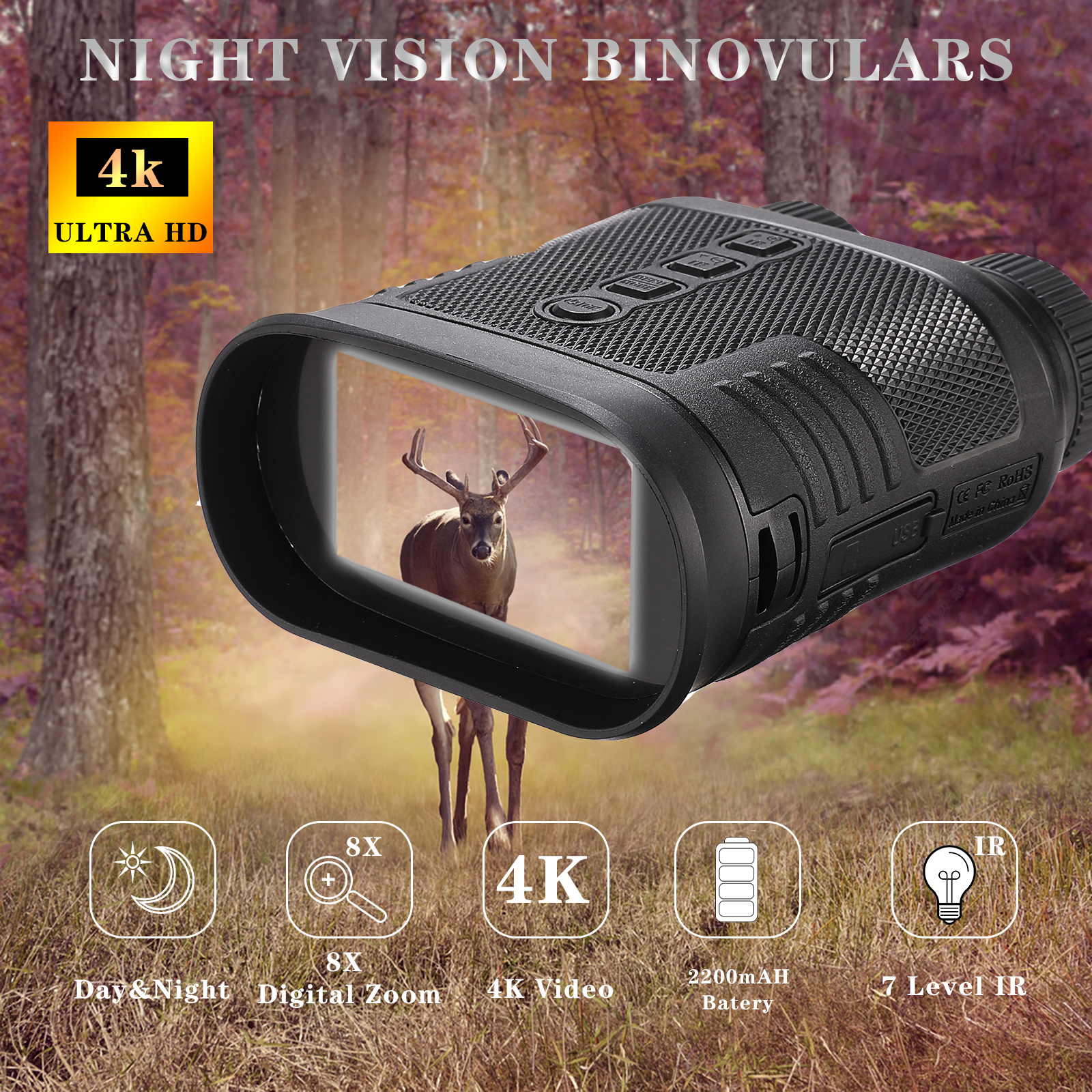 New Mini Pocket Size Night Vision 1080P HD Video Camera 4k Resolution Infrared Digital Binoculars for Hunting Day Night Dual Use Item Picture