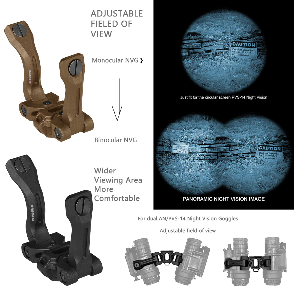 DVS-C Nylong Bridge Bracket Dual J-Arm Mount for AN/PVS-14 Round Screen Night Vision Binocular Bridging NVG Field of View Adjust Application Scenario