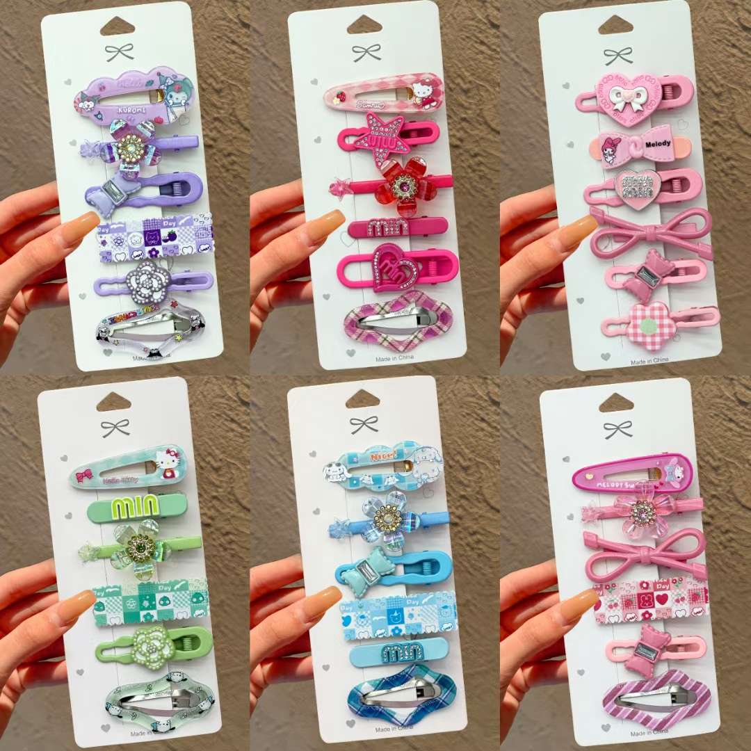 14# Summer Sanlio Melody Kuromi Cartoon Cute X-shaped baby Girl Hairpin Sweet Princess Hairpin Children's Summer Cute children's Fabric headwear