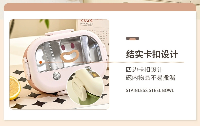 M73-9971 fresh and light color lunch box, 304 stainless steel double-layer heat and cold preservation material children's lunch box detail image 6