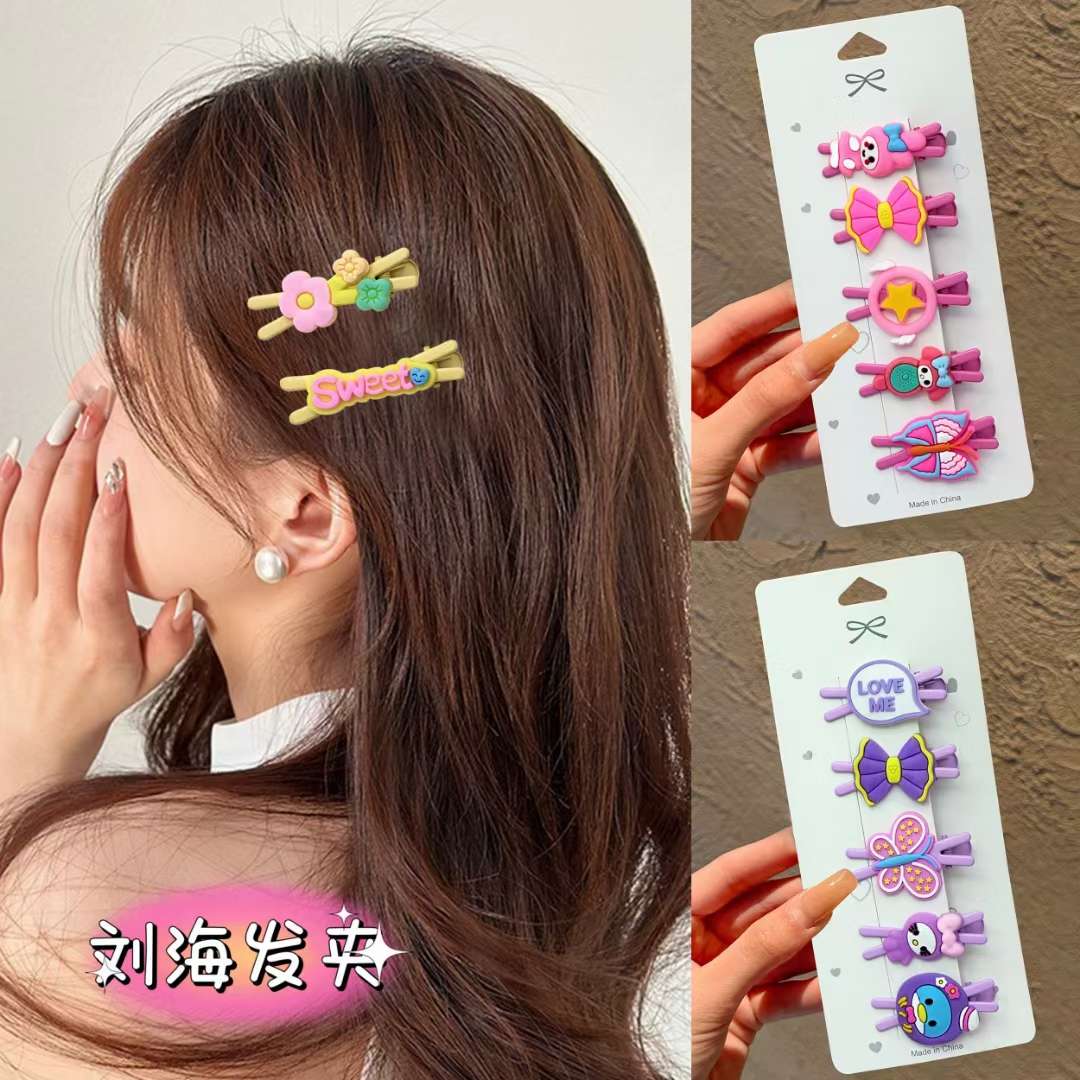 14# Summer Sanlio Melody Kuromi Cartoon Cute X-shaped baby Girl Hairpin Sweet Princess Hairpin Children's Summer Cute children's Fabric headwear Specification image