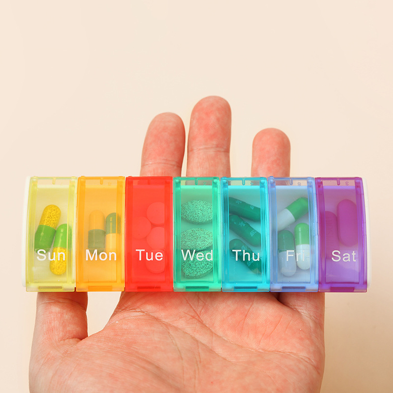 One Week Pill Box Portable Travel Pill Box 7 Days Rainbow Mini Pill Box Multi-Functional Capsule Medicine Dispense Box Application Scenario
