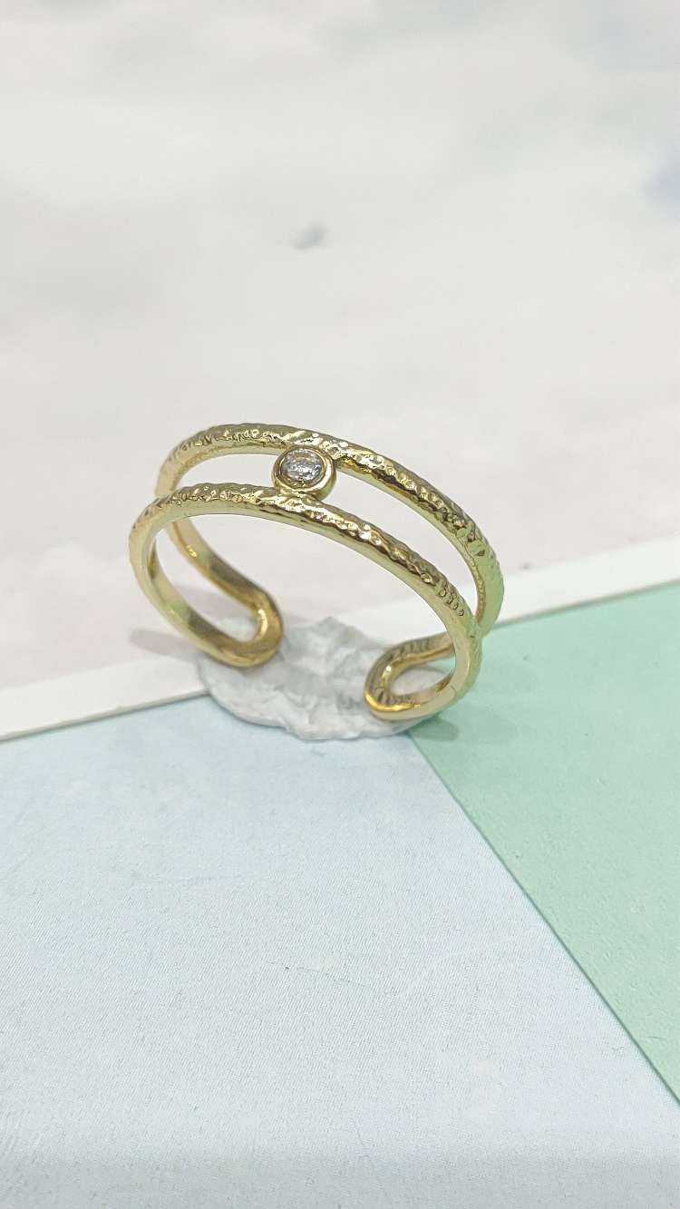 精致流行钛钢立体可调节真金电镀戒指 优雅大气女士饰品 独特设计时尚潮流戒指不锈钢材质时尚饰品