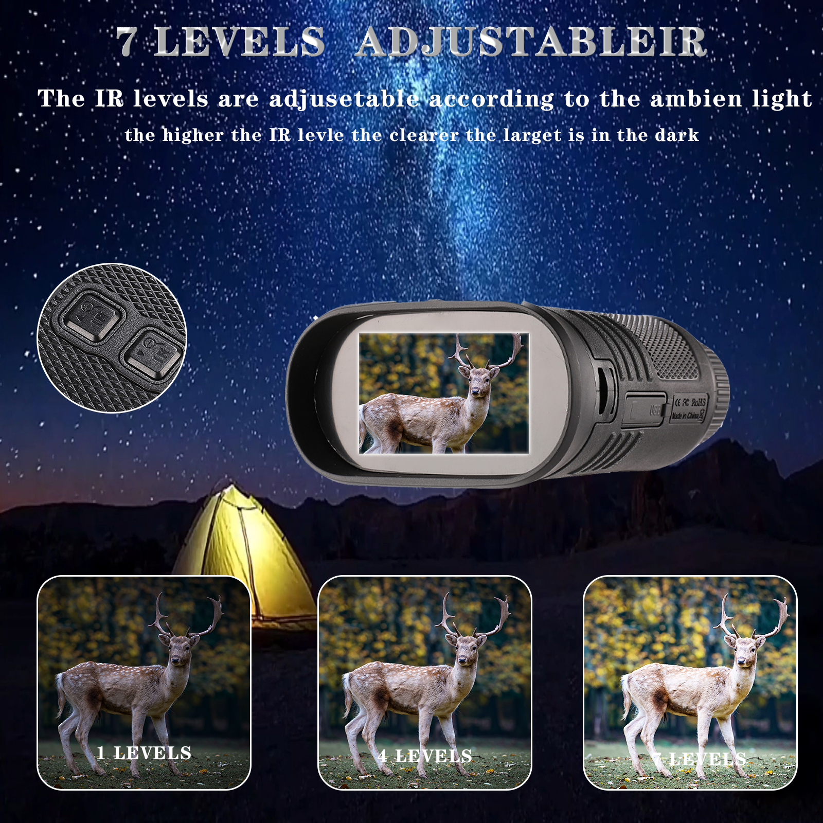 New Mini Pocket Size Night Vision 1080P HD Video Camera 4k Resolution Infrared Digital Binoculars for Hunting Day Night Dual Use Specification drawing