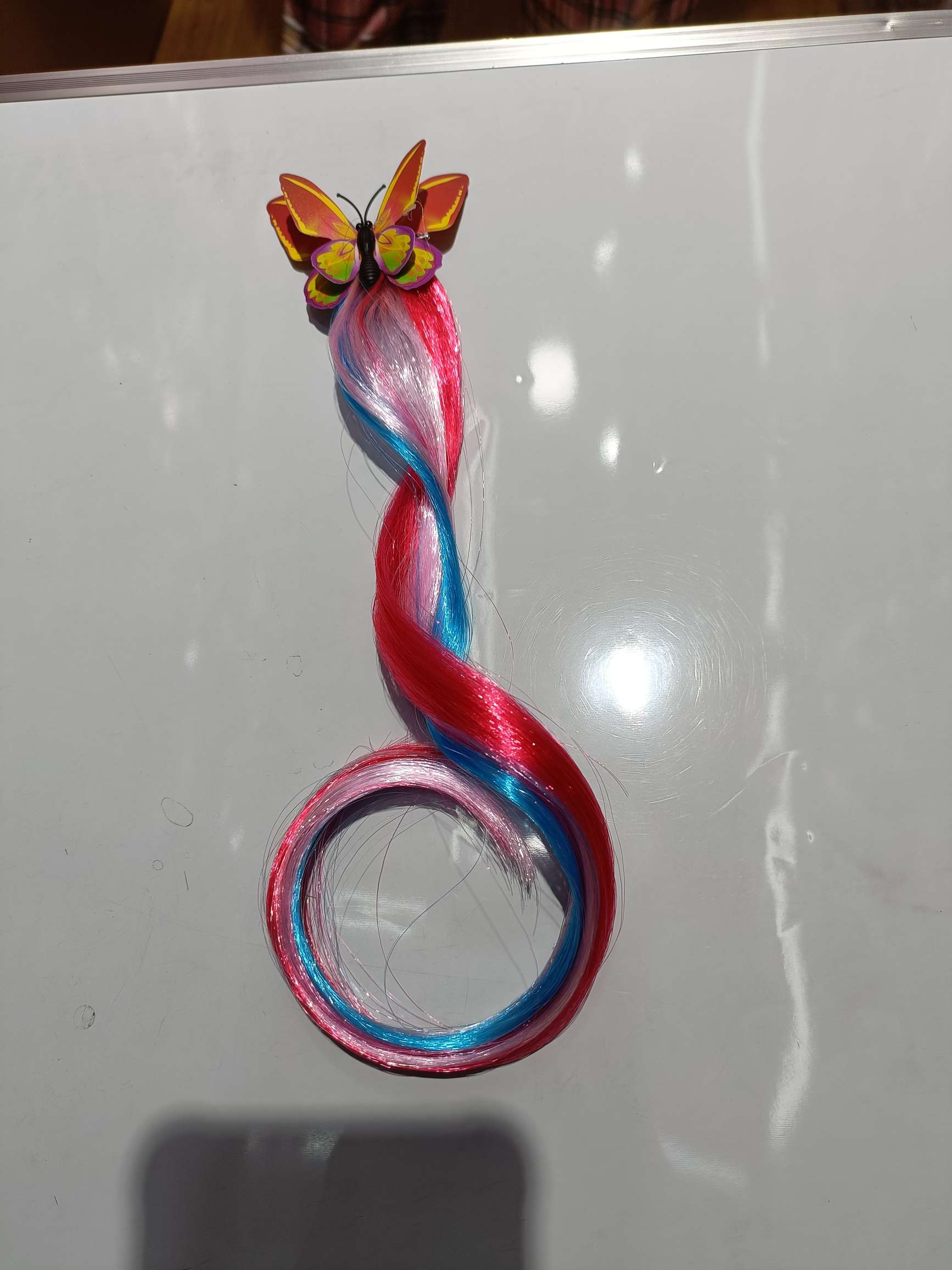 蝴蝶假发发卡儿童饰品七彩卷发发夹发饰小女孩节日发饰白底实物图