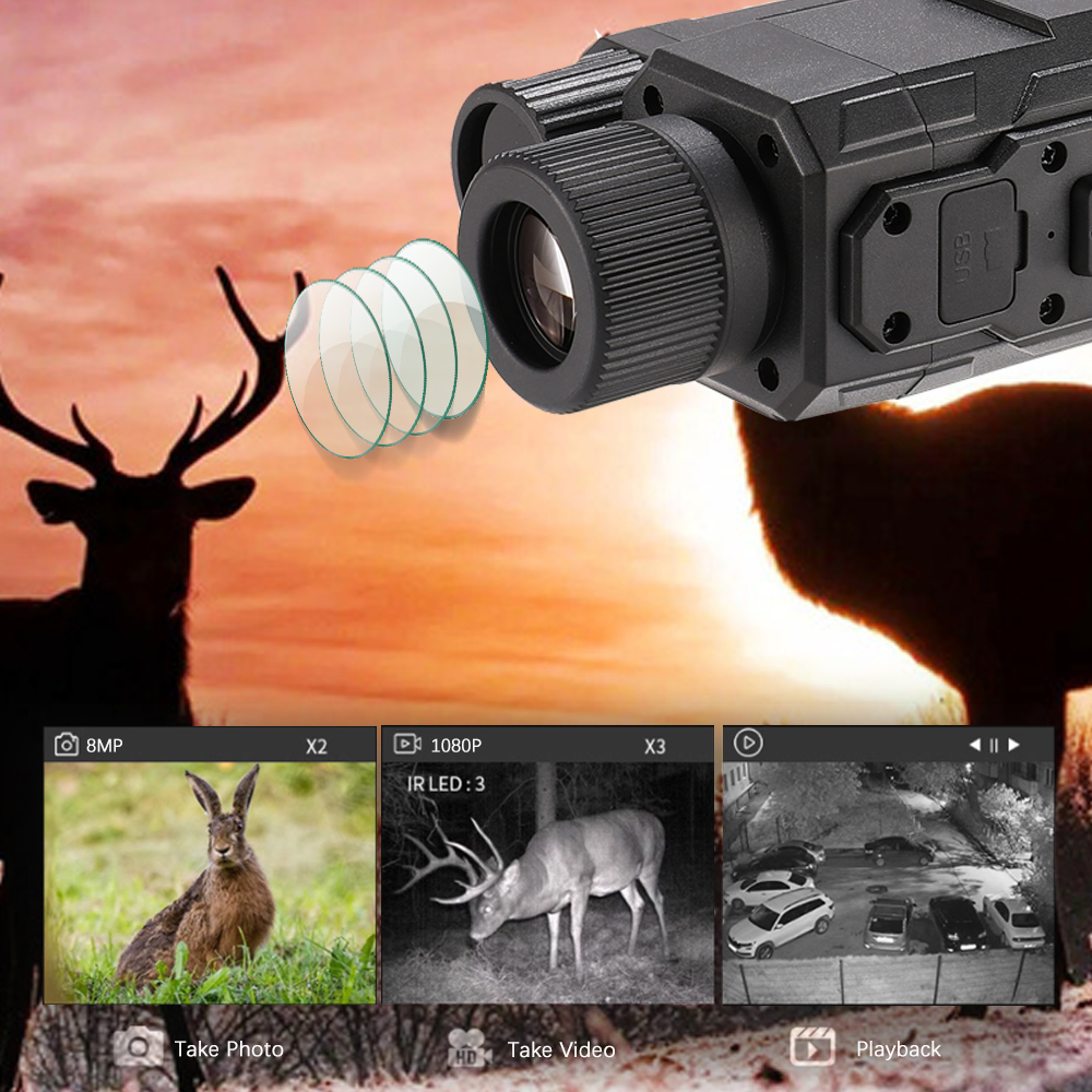 IR Head Mounted Night Vision Helmet Monocular Digital 1080P HD Video Camera Large Field of View for Hunting Day Night Dual Use details Picture