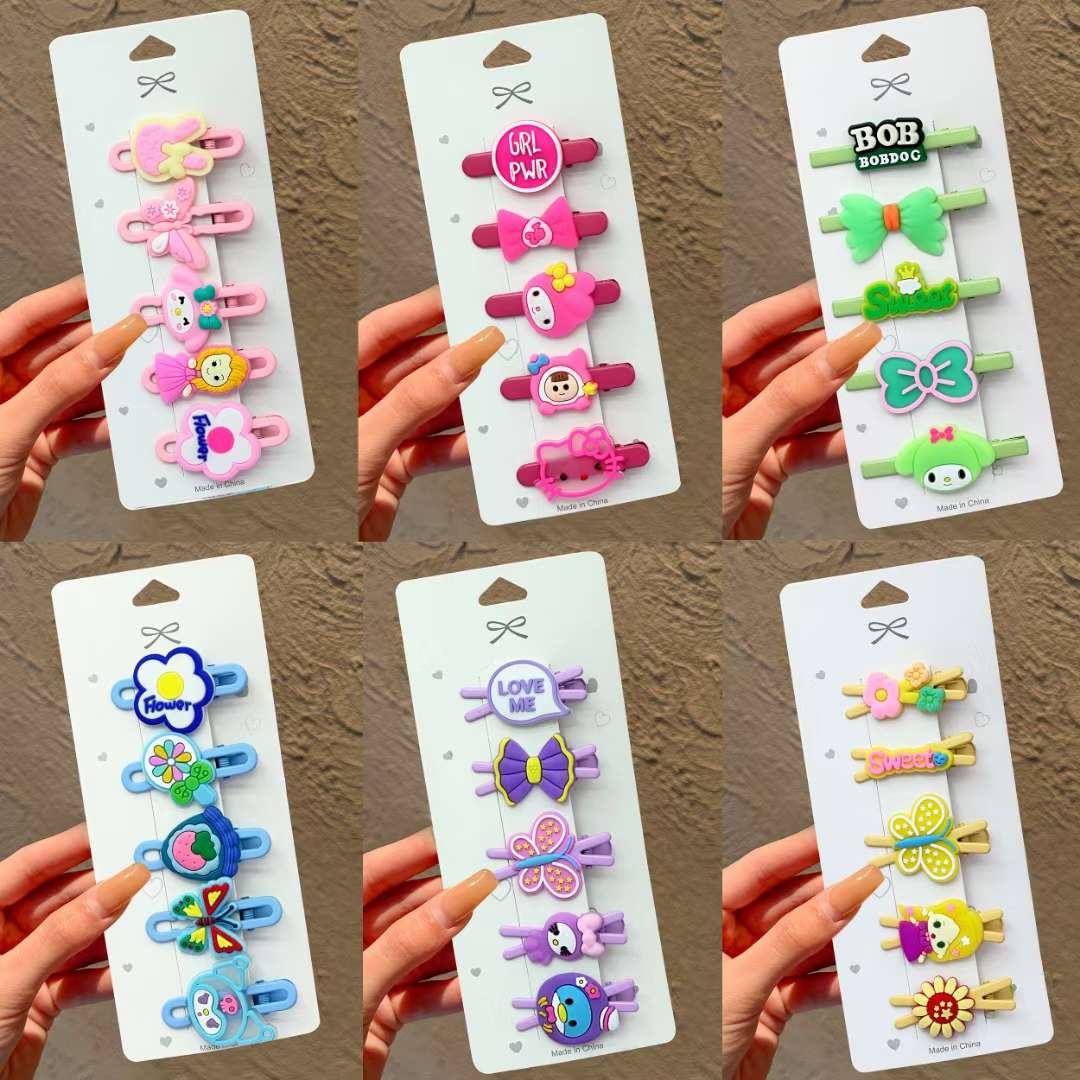 14# Summer Sanlio Melody Kuromi Cartoon Cute X-shaped baby Girl Hairpin Sweet Princess Hairpin Children's Summer Cute children's Fabric headwear detail image 7
