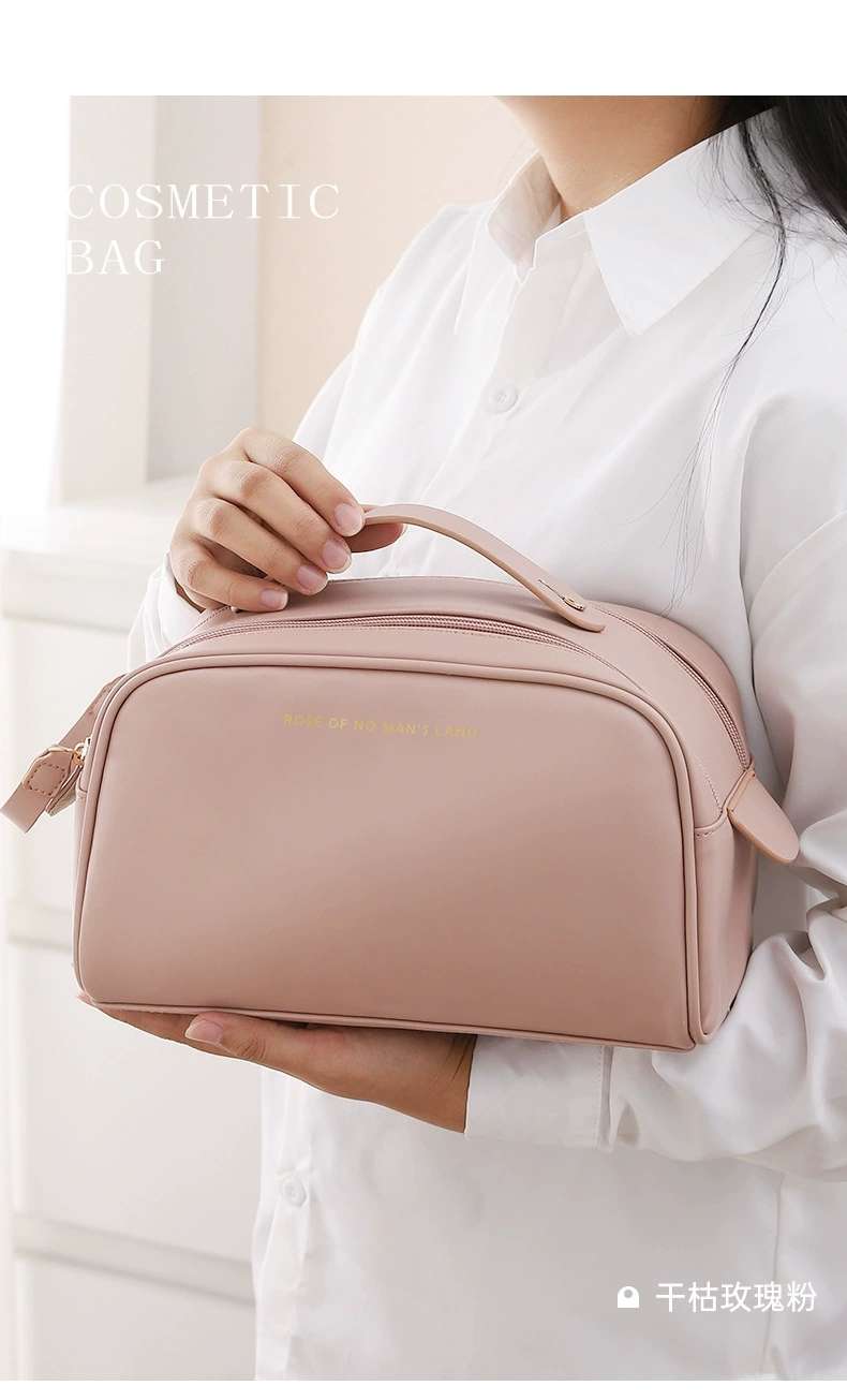 The new PU double-zipper cosmetic bag features a large capacity, portability, and a high level of appearance. It is a hand-held toiletry bag and a cosmetic storage bag