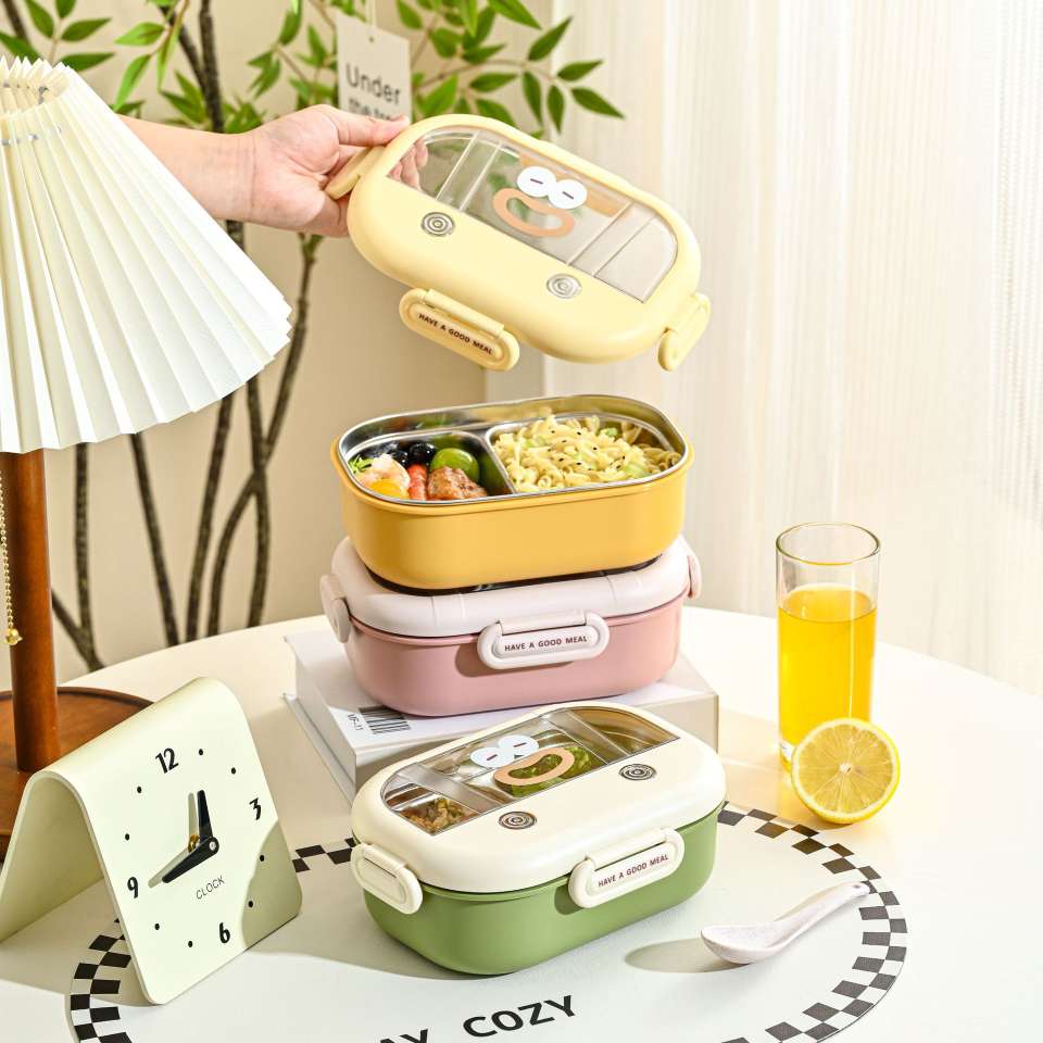 M73-9971 fresh and light color lunch box, 304 stainless steel double-layer heat and cold preservation material children's lunch box Specification image