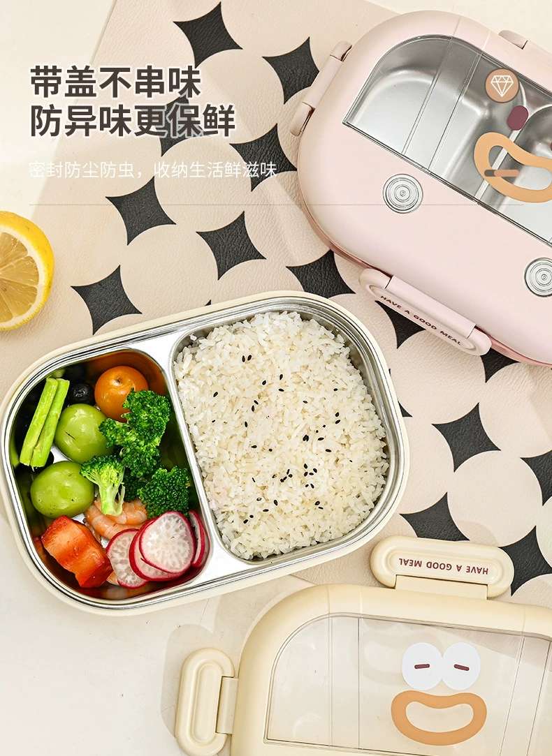 M73-9971 fresh and light color lunch box, 304 stainless steel double-layer heat and cold preservation material children's lunch box detail image 7