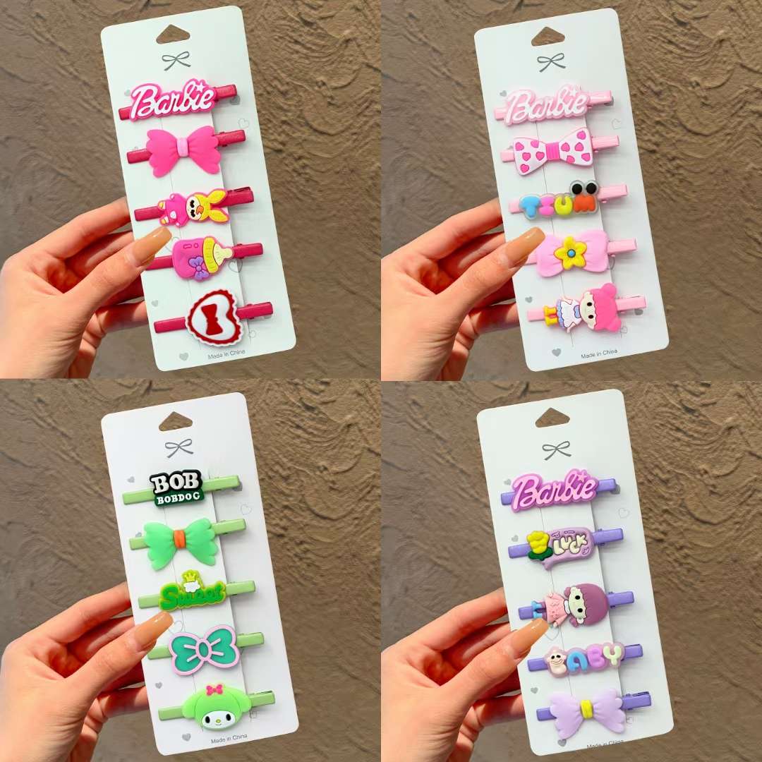 14# Summer Sanlio Melody Kuromi Cartoon Cute X-shaped baby Girl Hairpin Sweet Princess Hairpin Children's Summer Cute children's Fabric headwear Item Picture