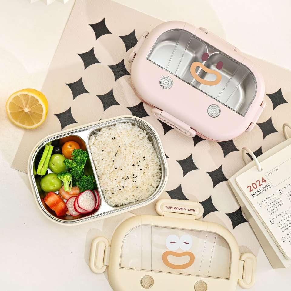 M73-9971 fresh and light color lunch box, 304 stainless steel double-layer heat and cold preservation material children's lunch box Item Picture