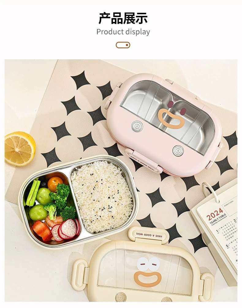 M73-9971 fresh and light color lunch box, 304 stainless steel double-layer heat and cold preservation material children's lunch box detail image 11
