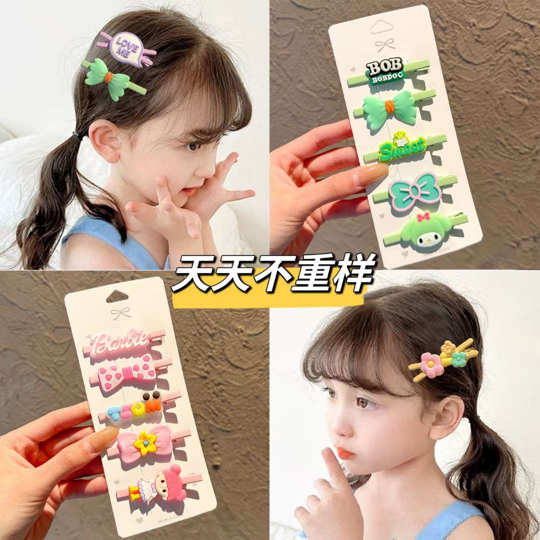 14# Summer Sanlio Melody Kuromi Cartoon Cute X-shaped baby Girl Hairpin Sweet Princess Hairpin Children's Summer Cute children's Fabric headwear detail image 4