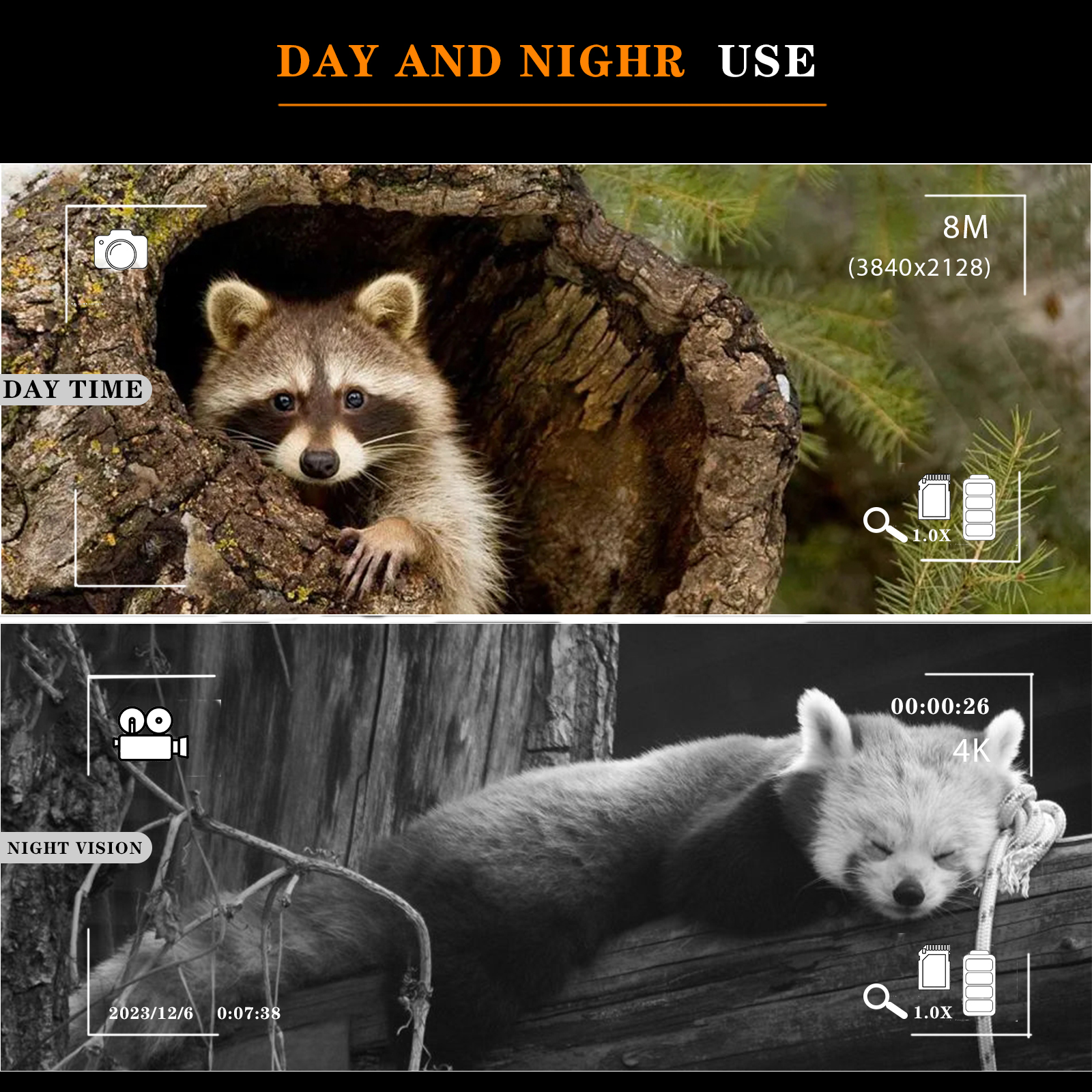 New Mini Pocket Size Night Vision 1080P HD Video Camera 4k Resolution Infrared Digital Binoculars for Hunting Day Night Dual Use Application Scenario