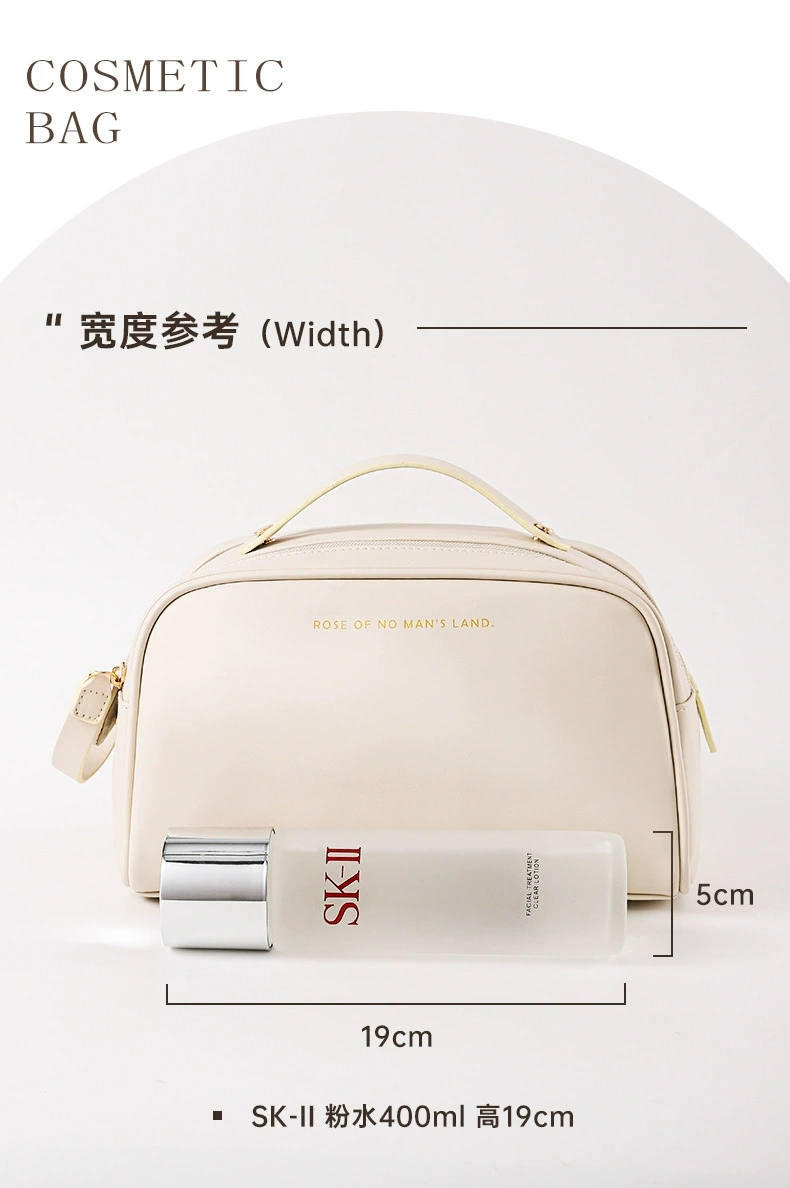The new PU double-zipper cosmetic bag features a large capacity, portability, and a high level of appearance. It is a hand-held toiletry bag and a cosmetic storage bag detail image 3
