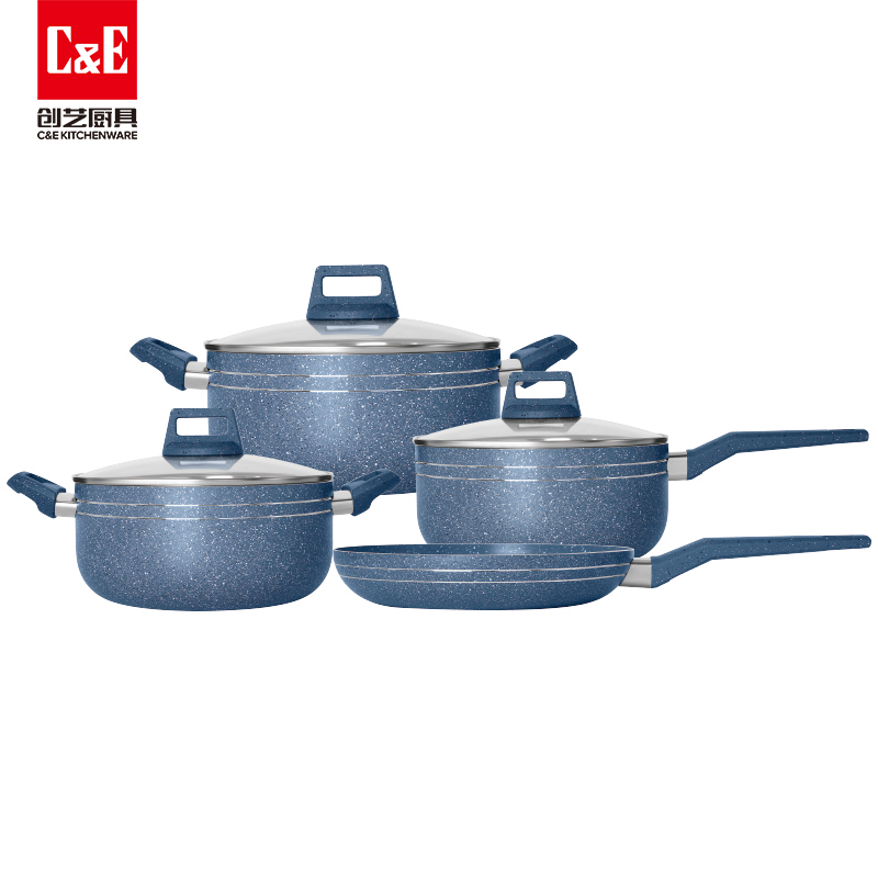 C&E Creative Cookware 7-piece set: Frying pan, soup pot, milk pot, composite pot base, multi-functional non-stick frying kitchenware for home use pic 10