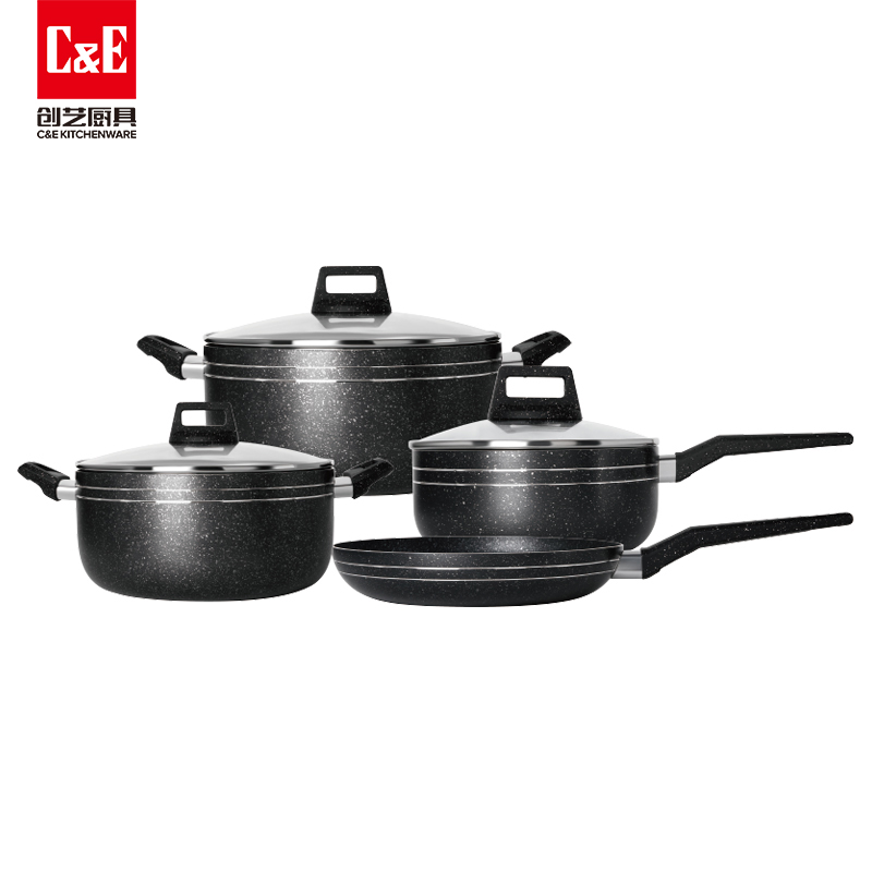 C&E Creative Cookware 7-piece set: Frying pan, soup pot, milk pot, composite pot base, multi-functional non-stick frying kitchenware for home use pic 3