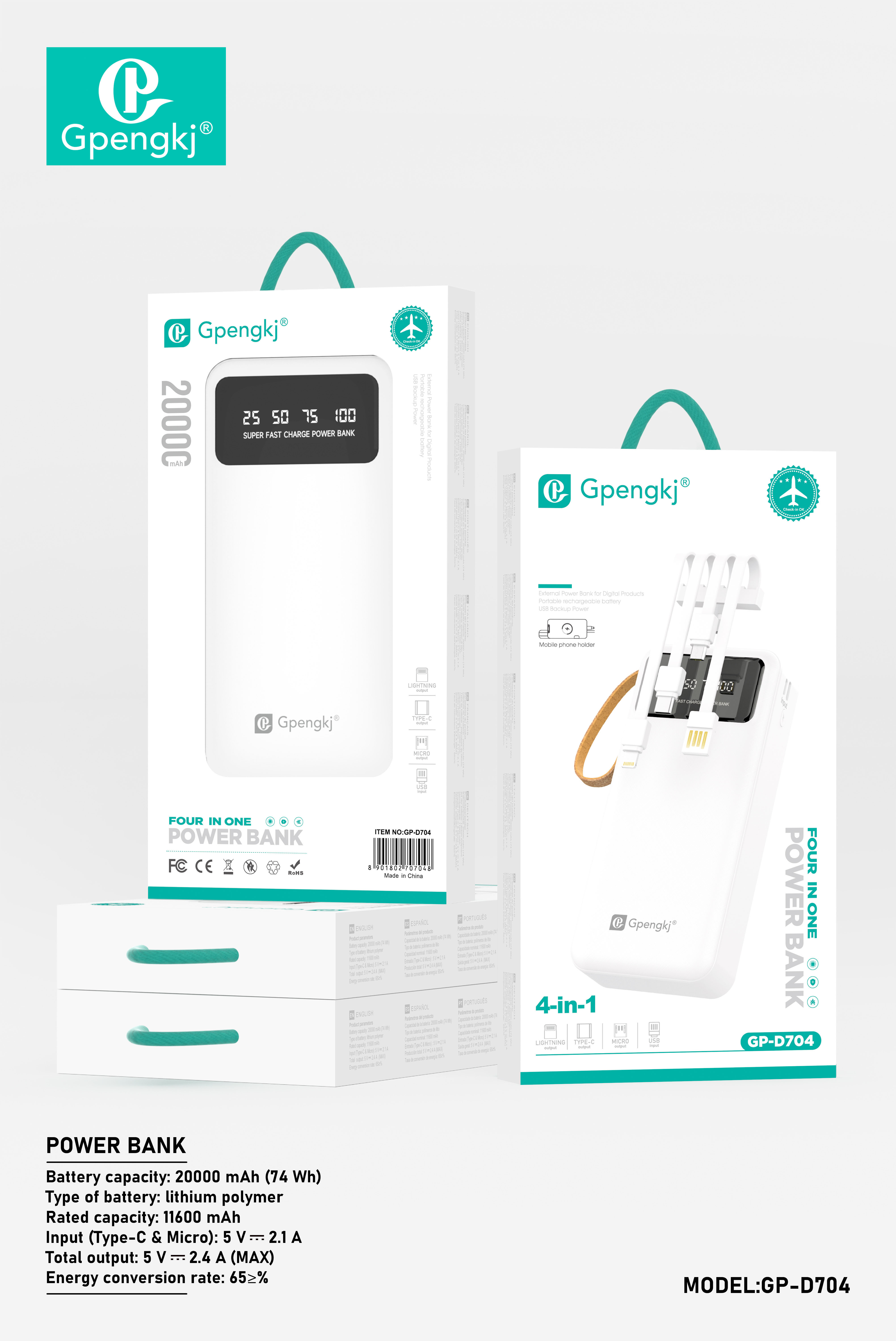 Mobile Power Large Capacity 20000 Mah Charging Bank Outdoor Camping Mobile Power Bank With Four-Wire Charging Bank (Price Negotiable) details Picture