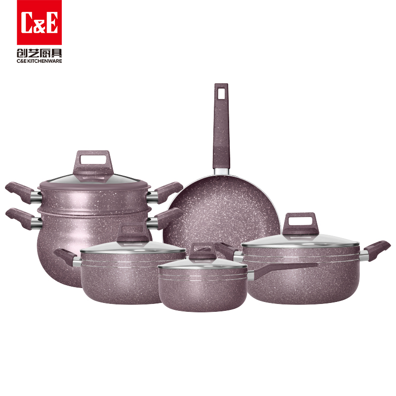 C&E Creative Cookware 7-piece Set: Non-stick frying pan, soup pot, milk pot, Multi-functional double-layer steamer, kitchen and household gifts Application Scenario
