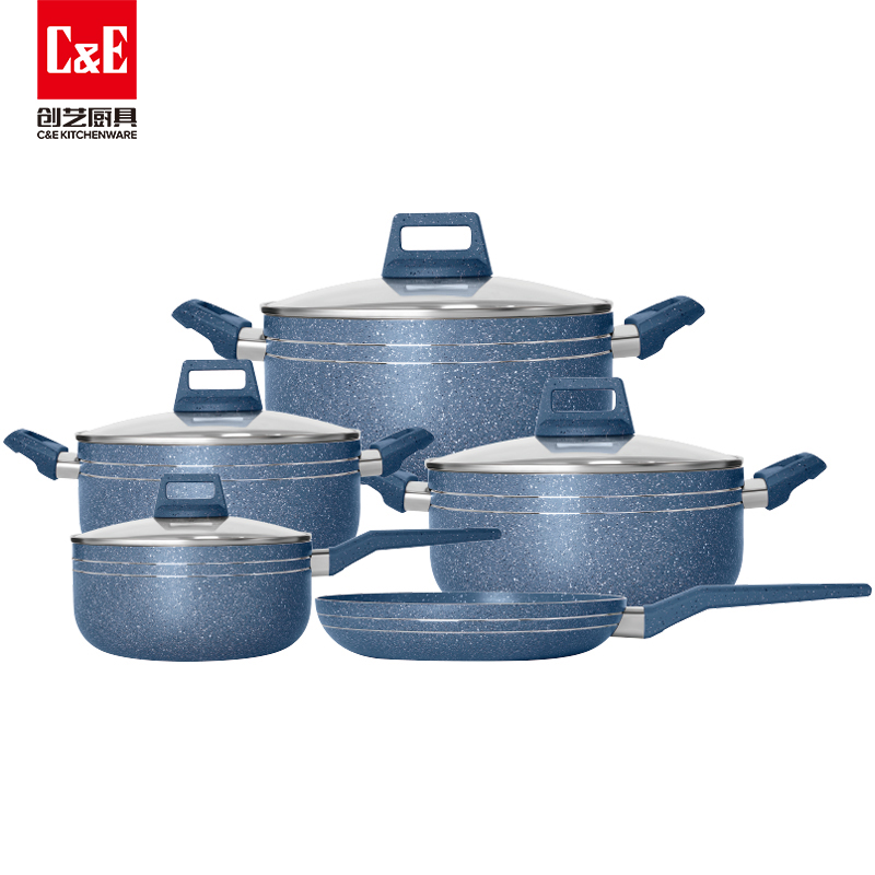  C&E创艺锅具9件套不粘煎盘奶锅不同容量汤锅多功能锅具厨房用品家用详情10